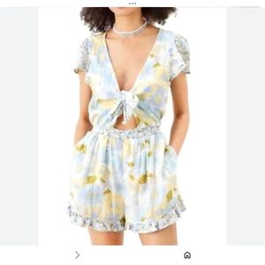 NWT American Eagle Outfitters Light Blue Floral Tie-Front Romper
